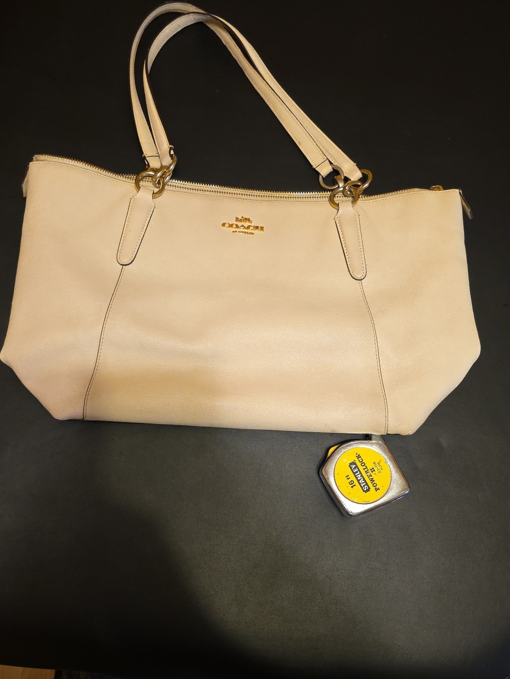 Coach Cream Leather Zip-Top Tote with Gold Accents